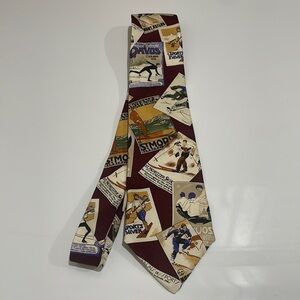 Vintage L’Atelier Skiing, Hockey, Outdoor Sports Tie—GORGEOUS!! New With Tags